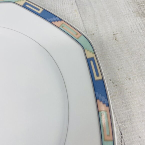 Christopher Stuart SOUTHWEST Green Blue Coral Rim White China Dinner Plate Set 4 - Picture 14 of 16